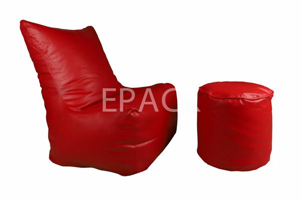 red bean bag with stool, bean bags
